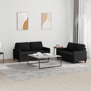 vidaXL Ensemble de canapés 2 pcs avec coussins Noir Tissu pas cher