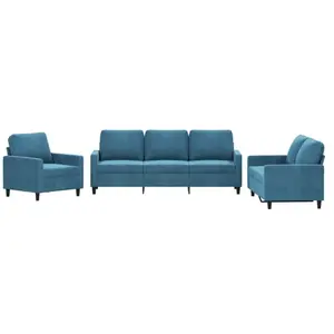 vidaXL Ensemble de canapés 3 pcs avec coussins Bleu Velours pas cher