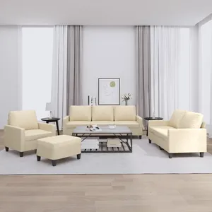 vidaXL Ensemble de canapés 4 pcs avec coussins Crème Tissu pas cher