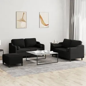 vidaXL Ensemble de canapés 3 pcs avec coussins noir tissu pas cher