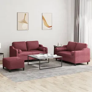 vidaXL Ensemble de canapés 3 pcs avec coussins rouge bordeaux tissu pas cher