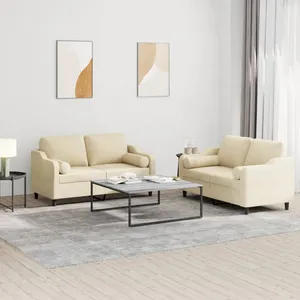 vidaXL Ensemble de canapés 2 pcs avec coussins crème tissu pas cher