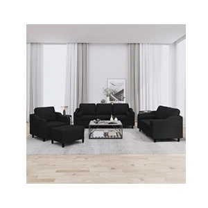 VidaXL Ensemble de Canapés avec Coussins 4 pcs, Canapés avec Accoudoirs et Dossier, Ensemble de Meubles avec Repose-pied Salon, Moderne, Noir Tissu pas cher