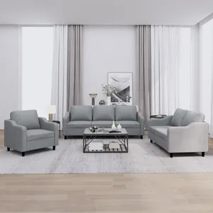 vidaXL Ensemble de canapés 3 pcs avec coussins Gris clair Tissu pas cher