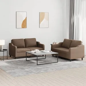 vidaXL Ensemble de canapés 2 pcs avec coussins Marron Tissu pas cher