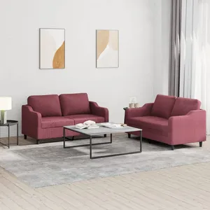 vidaXL Ensemble de canapés 2 pcs avec coussins Rouge bordeaux Tissu pas cher