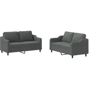 vidaXL Ensemble de canapés 2 pcs avec coussins Gris foncé Tissu pas cher