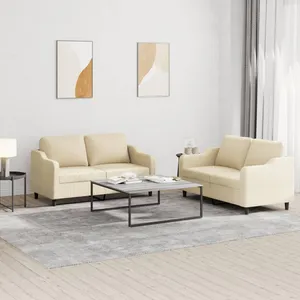 vidaXL Ensemble de canapés 2 pcs avec coussins Crème Tissu pas cher