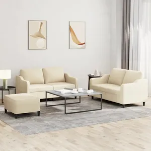 vidaXL Ensemble de canapés 3 pcs avec coussins Crème Tissu pas cher
