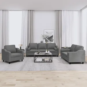 vidaXL Ensemble de canapés 3 pcs coussins gris foncé tissu pas cher