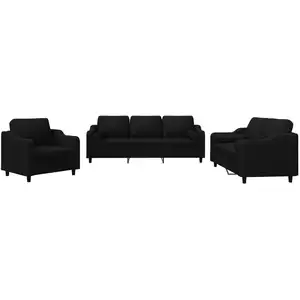 vidaXL Ensemble de canapés 3 pcs avec coussins noir tissu pas cher