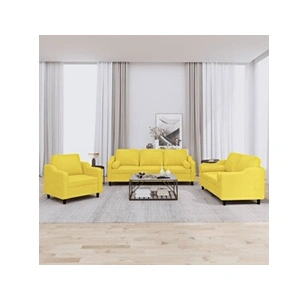 vidaXL Ensemble de canapés 3 pcs avec coussins jaune clair tissu pas cher