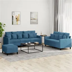 vidaXL Ensemble de canapés 3 pcs avec coussins Bleu Velours pas cher