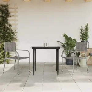 vidaXL Ensemble à manger de jardin 3pcs gris/noir résine tressée/acier pas cher