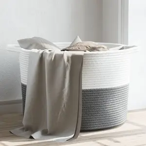 Comparateur de prix : vidaXL Panier à linge gris et blanc Ø55x36 cm coton