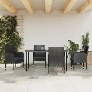 vidaXL Ensemble à manger de jardin 5 pcs noir résine tressée et acier pas cher