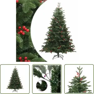 The Living Store Arbre de Noël artificiel pliable avec cônes et baies ... pas cher