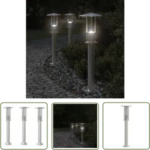 Lampadaires d'extérieur 3 pcs argenté 60 cm acier inoxydable - Lampada... pas cher