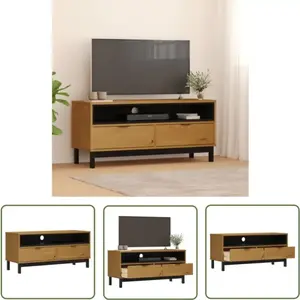 The Living Store - Meuble tv flam 110x40x50 cm bois massif de pin - Meuble Tv - Meuble Téléviseur - Meuble Bois - Meuble Pin - Rangement Tv pas cher
