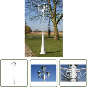 Lampadaire de jardin 3 bras 215 cm Blanc Aluminium - Lampe De Jardin -...Vendu parkaufland