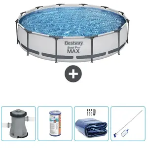 Bestway Rond Steel Pro MAX Zwembad - 366 x 76 cm - Grijs - Inclusief P...