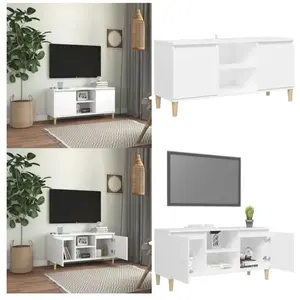 vidaXL Meuble tv avec pieds en bois massif Blanc 103,5x35x50 cm - Meub... pas cher