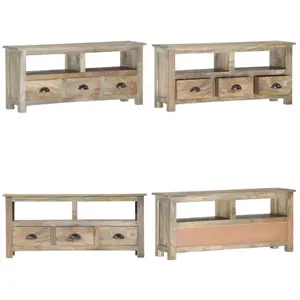 vidaXL Meuble tv 110x30x50 cm Bois massif de manguier - meuble tv - meubles tv - Home & Living - Gris pas cher