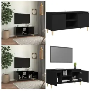 vidaXL Armoire TV avec pieds en bois massif noir 103,5x35x50 cm - Armo... pas cher
