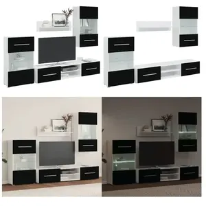 vidaXL Meuble tv mural 5 pièces avec éclairage led Noir - vitrine murale - vitrines murales - Home & Living - Noir pas cher