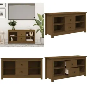 vidaXL Armoire TV Marron Miel 103x36,5x52 cm Pin massif - Armoire TV -... pas cher