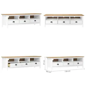 vidaXL Meuble TV Hill Range Blanc 158x40x47 cm Bois de pin solide - me... pas cher