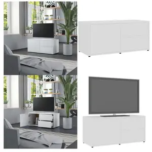 vidaXL Meuble tv Blanc 80x34x36 cm Bois d'ingénierie - meuble - tv - Home & Living - Blanc pas cher
