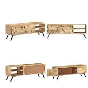 vidaXL Meuble tv 110x30x40 cm Bois massif de manguier - meuble tv - meubles tv - Home & Living - Beige pas cher