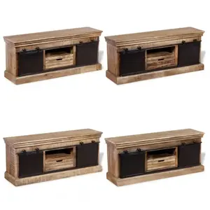 vidaXL Meuble tv avec 2 portes coulissantes Bois de manguier massif - Meuble Tv Industriel - Meuble Tv Vintage - Meuble Tv Rustique - Rangement Mural pas cher