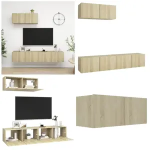 vidaXL Armoires TV 3 pcs Chêne Sonoma Bois composite - Armoire TV - Ar... pas cher