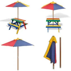 vidaXL Table et bancs de pique-nique avec parasol pour enfants Bois - ...Vendu parkaufland
