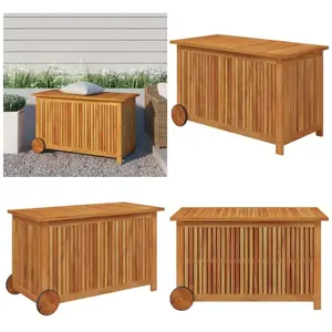 vidaXL Boîte de rangement de jardin avec roues 90x50x58 cm Bois acacia - Coffre De Jardin - Rangement Extérieur - Meuble De Jardin - Coffre De Rangement pas cher