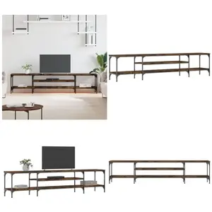 vidaXL Armoire TV chêne fumé 201x35x45 cm Bois composite & fer - Armoi... pas cher