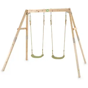 Balançoire Double En Bois Pour Jardin Enfant Dès 3 Ans Naturel pas cher