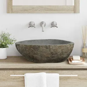Comparateur de prix : vidaXL Bassin Gris clair (46-52) x (35-40) x 15 cm Pierre de Rivière
