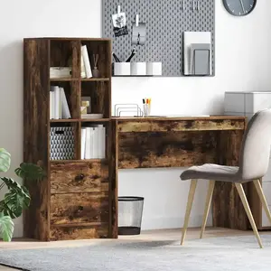 vidaXL Bureau  avec rangement Chêne fumé Bois d'ingénierie pas cher