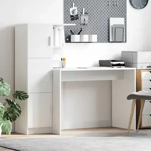 vidaXL Bureau avec rangement blanc en bois d'ingénierie pas cher