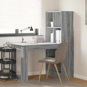 vidaXL Bureau avec étagère avec stockage Gris Sonoma 122 x 67 x 145 cm pas cher