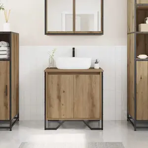 vidaXL Meuble de Lavabo de Salle de Bain avec stockage Chêne artisanal pas cher