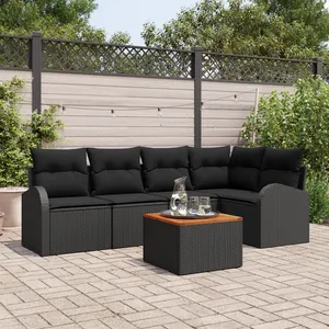 vidaXL Ensemble de canapé de jardin avec coussin 6 pcs Noir polyrotin pas cher