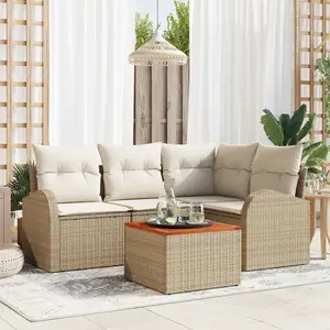 vidaXL Ensemble de canapé de jardin avec coussin 5 pcs Beige polyrotin pas cher