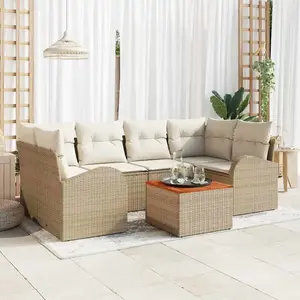 vidaXL Ensemble de canapé de jardin avec coussin 7 pcs Beige polyrotin pas cher