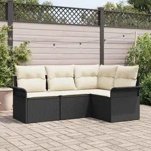 Ensemble De Canapé De Jardin Avec Coussin 4 Pcs Noir Poly Rotin Vidaxl pas cher