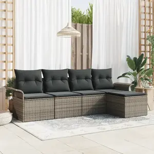 Ensemble De Canapé De Jardin Avec Coussin 5 Pcs Gris Poly Rotin Vidaxl pas cher
