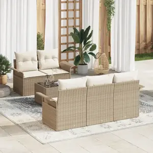 vidaXL Ensemble de Canapé de Jardin 6 pièces avec Coussins Beige Poly Rattan pas cher